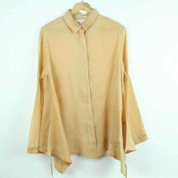 Elm Design Trapeze Hem Tie Front Blouse 3 L Sheer FLAWS Lagenlook Collared Tunic - Picture 13 of 15